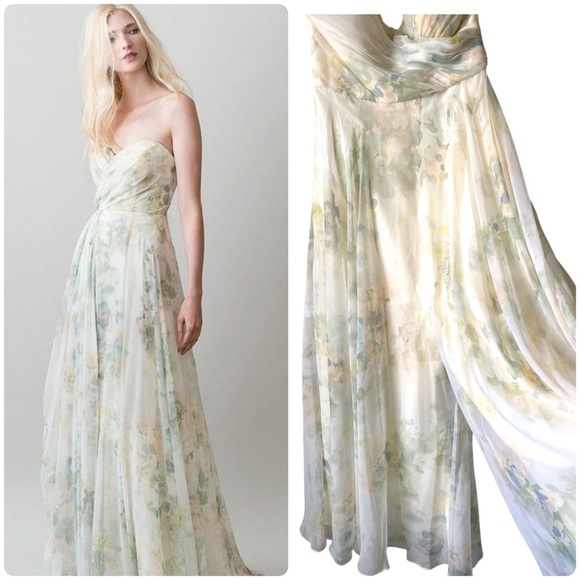 JENNY YOO Adeline Strapless Chiffon Romper Gown in a Vintage Floral Print Size 6 - Picture 2 of 11